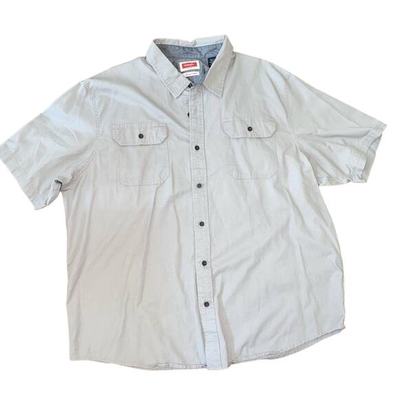 Wrangler Comfort Flex Light Grey Short Sleeve Collared 2XL Shirt Chest 28.5" - Picture 1 of 7
